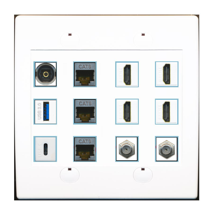 Custom Wall Plate White with up to 12 Keystone Ports