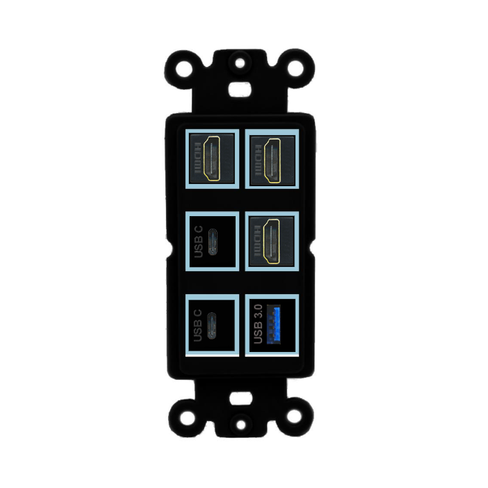 6 Port Custom Keystone Wall Plate DecorZ Rocker Black