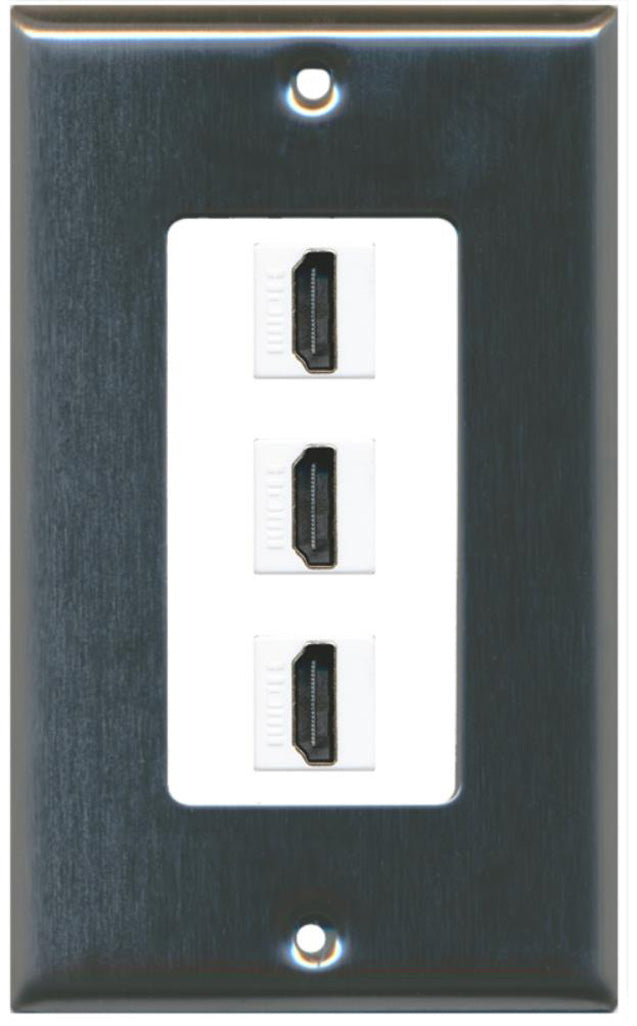 RiteAV - 3 Port HDMI 2.0 Decorative Wall Plate (Stainless Steel & White)