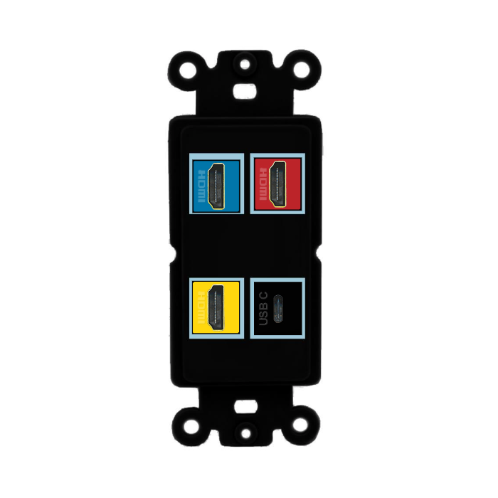 4 Port Custom Keystone Wall Plate DecorZ Rocker Black