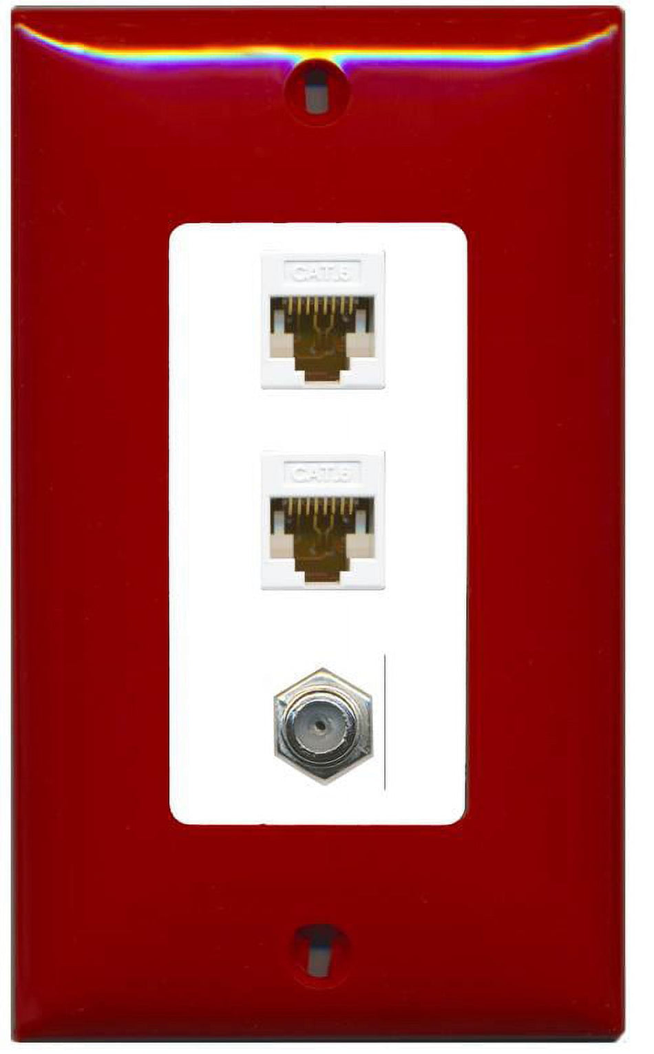 RiteAV Decorative 1 Gang Wall Plate (Red/White) 3 Port - 2 x Cat6, 1 x Coax