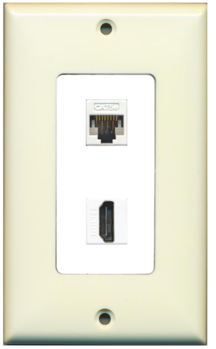 RiteAV - 1 Cat5e Ethernet and 1 HDMI Decorative Wall Plate - Light Almond/White - Bracket Included