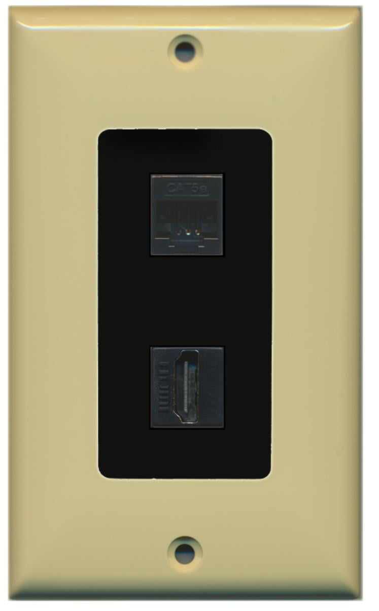 RiteAV - 1 Cat5e Ethernet and 1 HDMI Decorative Wall Plate - Ivory/Black - Bracket Included