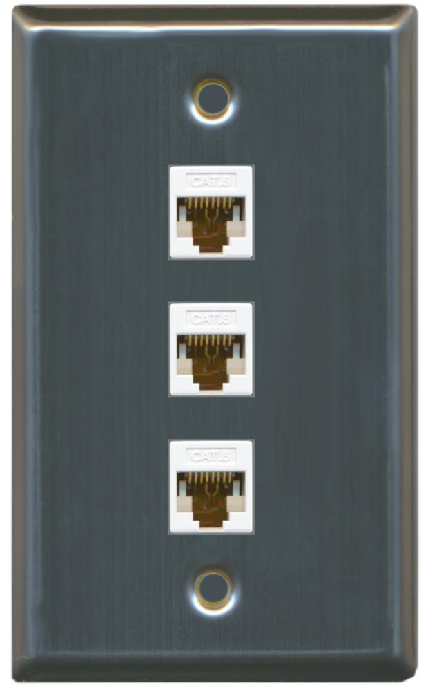RiteAV - 3 Port Cat6 Female-Female Wall Plate - Stainless Steel