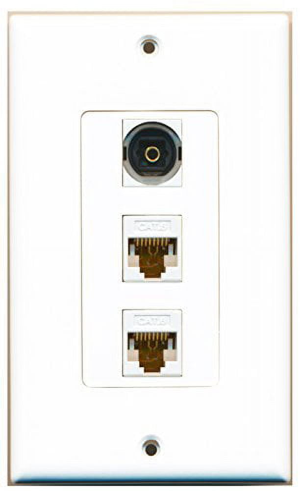 RiteAV 1 Port Toslink 2 Port Cat6 Ethernet White Wall Plate OVERSIZED