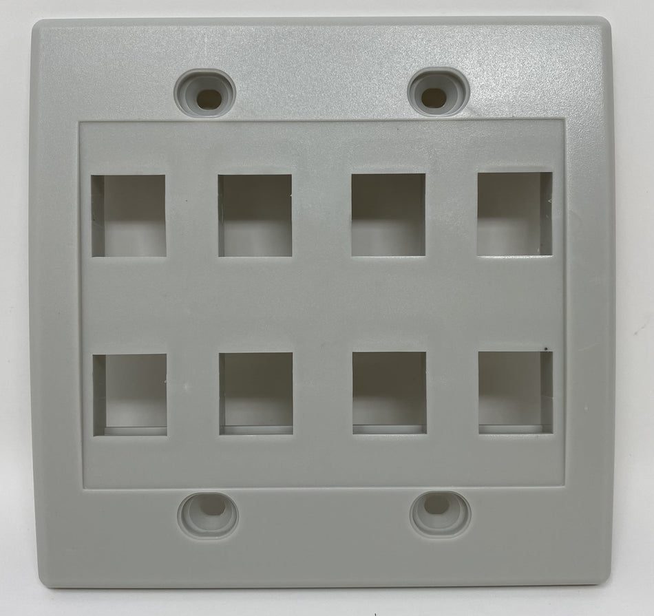RiteAV - Keystone Wall Plate Double Gang 8-Port (1 Piece Flush) - Gray