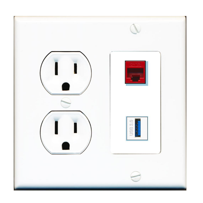 2 Port Custom Keystone Wall Plate w/Round Power Outlet