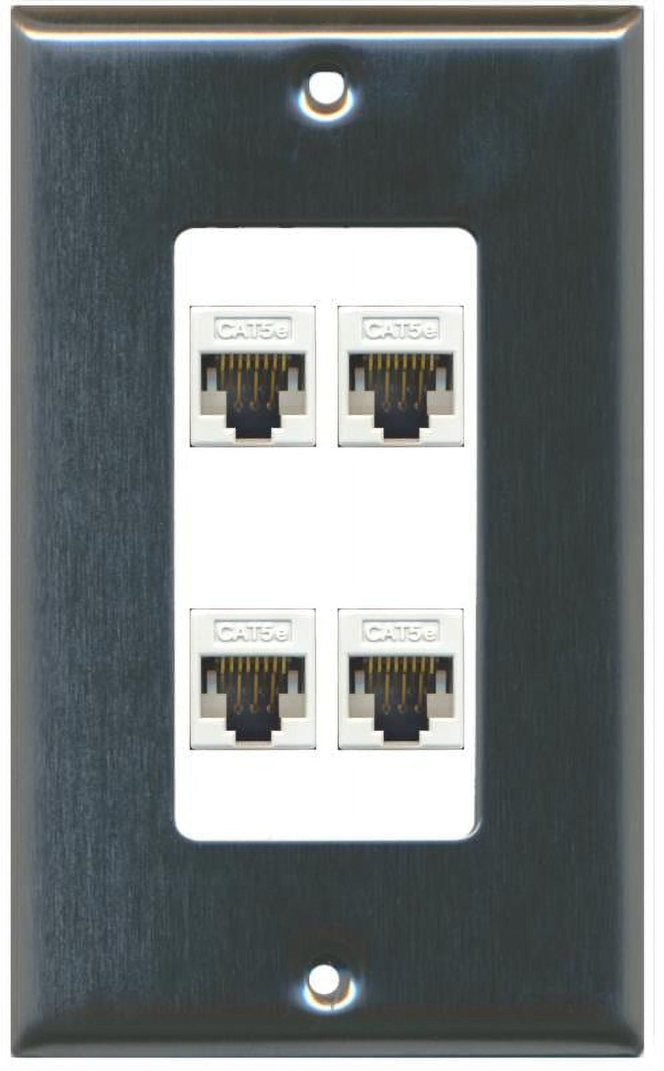 RiteAV Decorative 1 Gang 4 Port Cat5e Wall Plate - Stainless/White