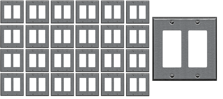 RiteAV Blank Wall Plate for Keystone Jacks - Stainless Steel 2 Gang Decorative (25 Pack)
