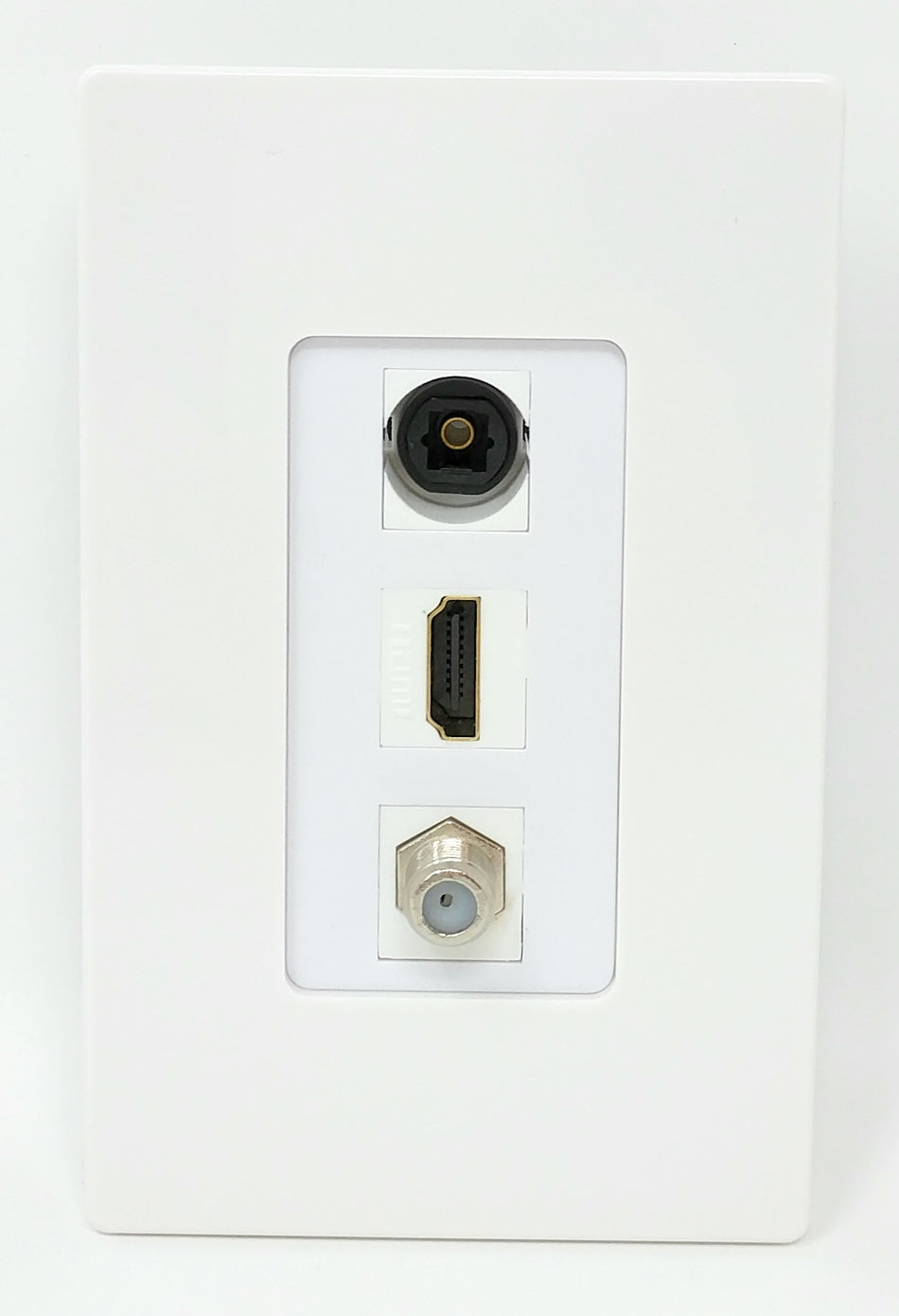 RiteAV - 1 Port HDMI 1 Coax Cable TV- F-Type 1 Toslink Wall Plate Screwless Decorative