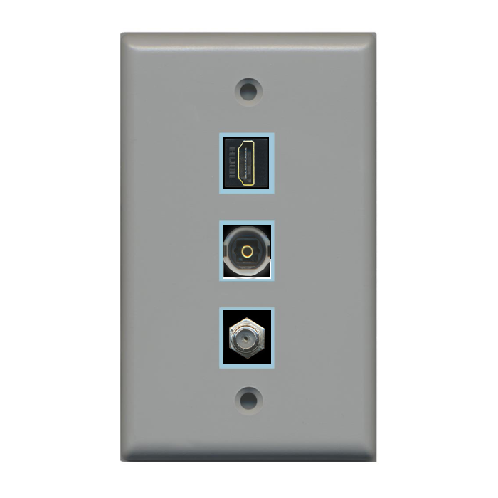 3 Port Custom Keystone Wall Plate Gray Solid w/White Jacks