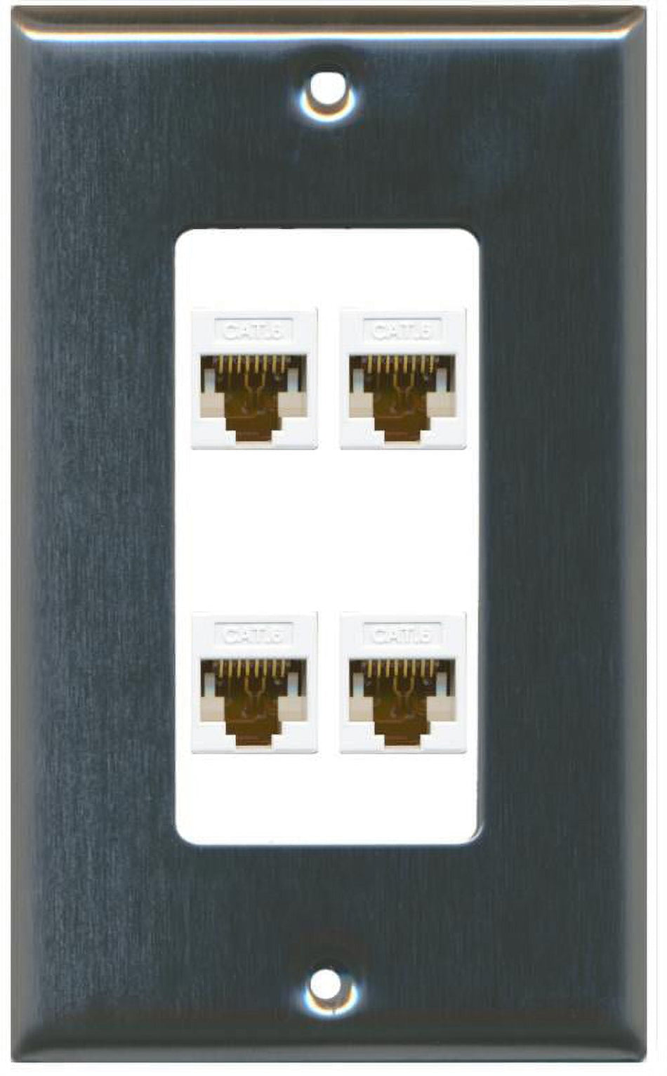 RiteAV Decorative 1 Gang 4 Port Cat6 Wall Plate - Stainless/White