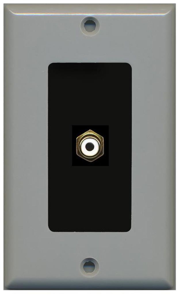 RiteAV - 1 RCA White for Subwoofer Audio Port Wall Plate Decorative - Gray & Black - Bracket Included