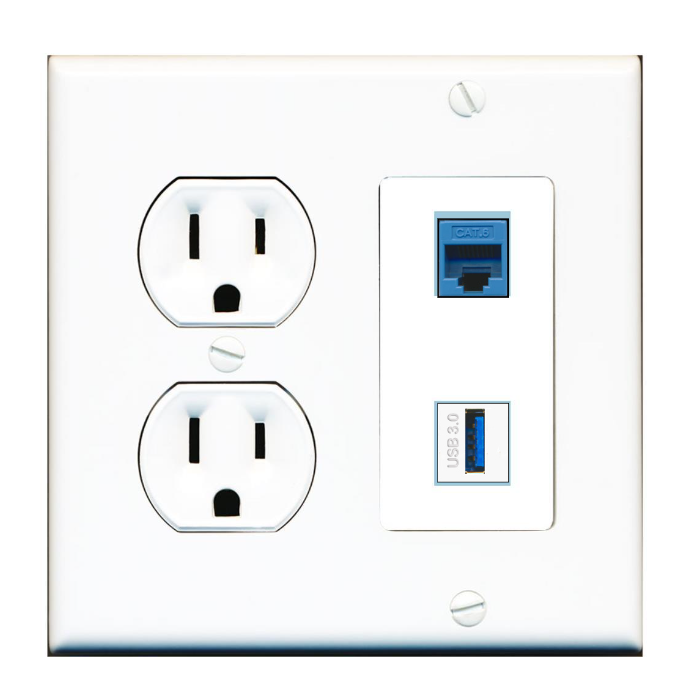 2 Port Custom Keystone Wall Plate w/Round Power Outlet