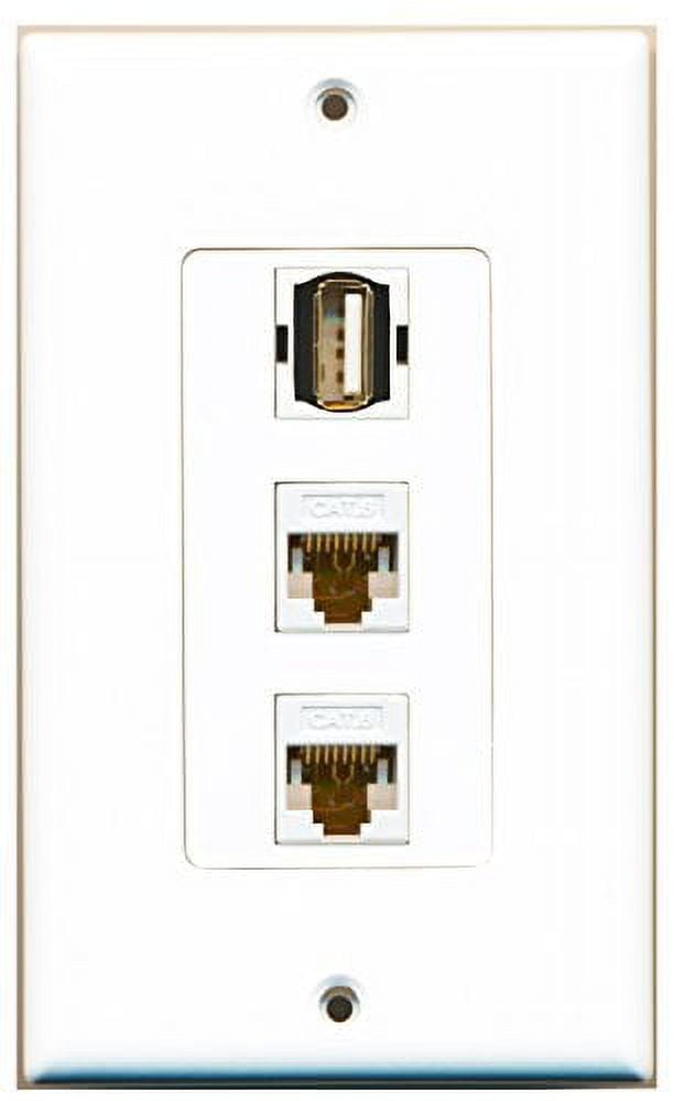 RiteAV 1 Port USB A-A 2 Port Cat6 Ethernet White Wall Plate OVERSIZED