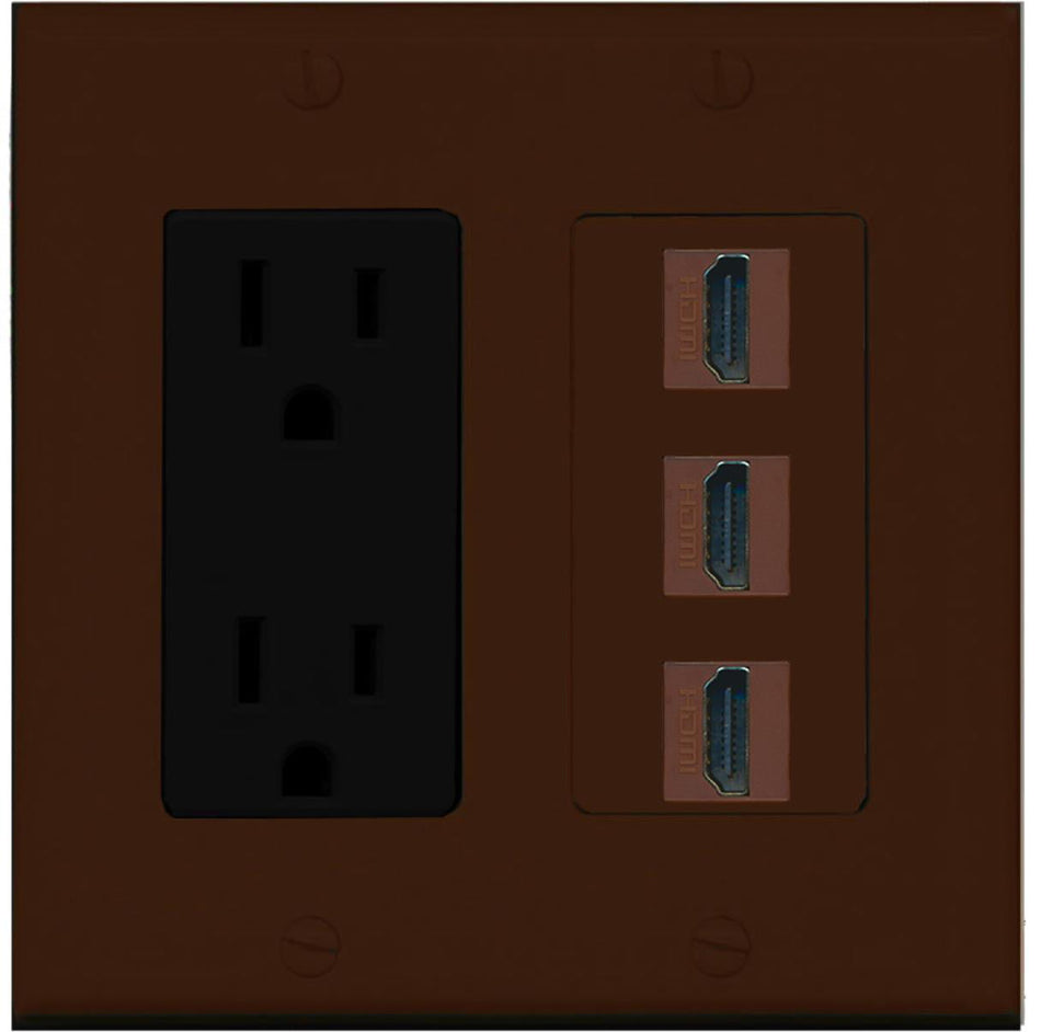 RiteAV - 15 Amp Power Outlet 3 Port HDMI Decorative Wall Plate - Brown