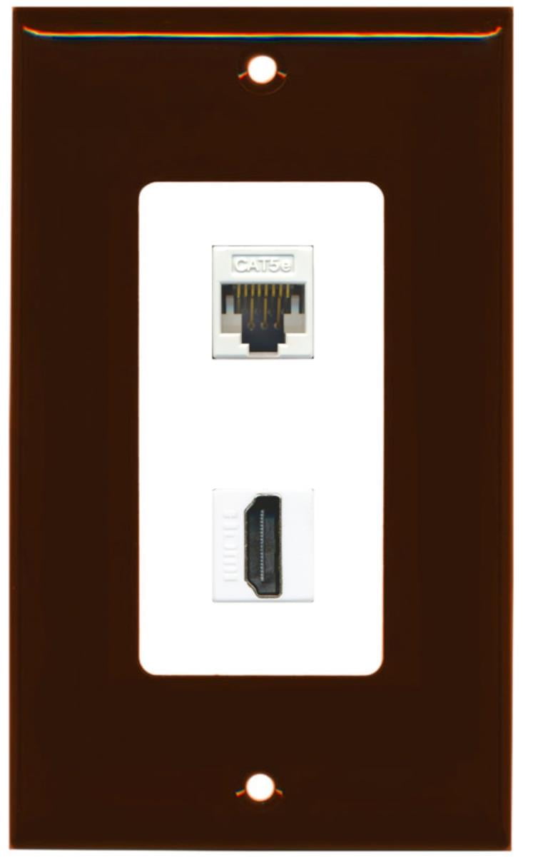 RiteAV - 1 Cat5e Ethernet and 1 HDMI Decorative Wall Plate - Brown/White - Bracket Included