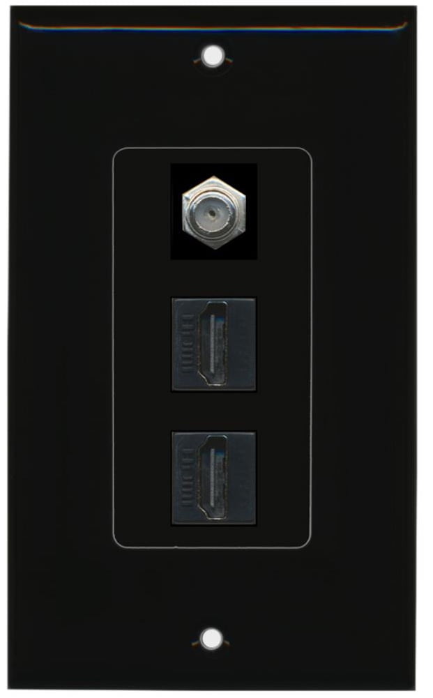 RiteAV - 2 Port HDMI 1 Coax Cable TV- F-Type Decorative Wall Plate - Black