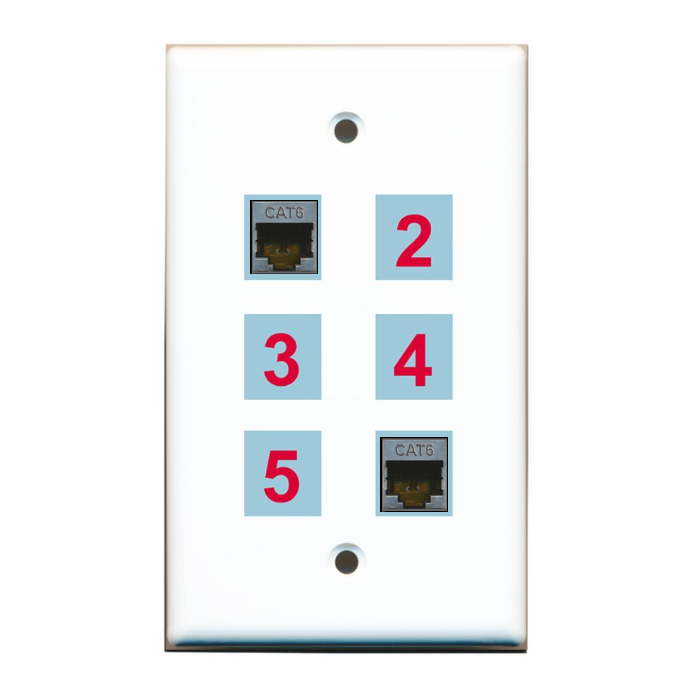 6 Port Custom Keystone Wall Plate Solid White