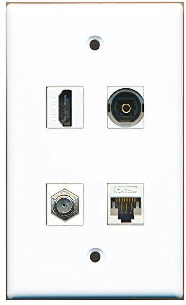 RiteAV - 1 Port HDMI 1 Port Coax Cable TV- F-Type 1 Port Toslink 1 Port Cat5e Ethernet Wall Plate - White