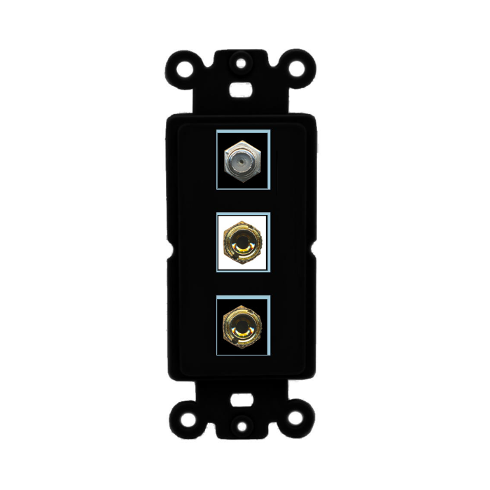 3 Port Custom Keystone Wall Plate DecorZ Rocker Black