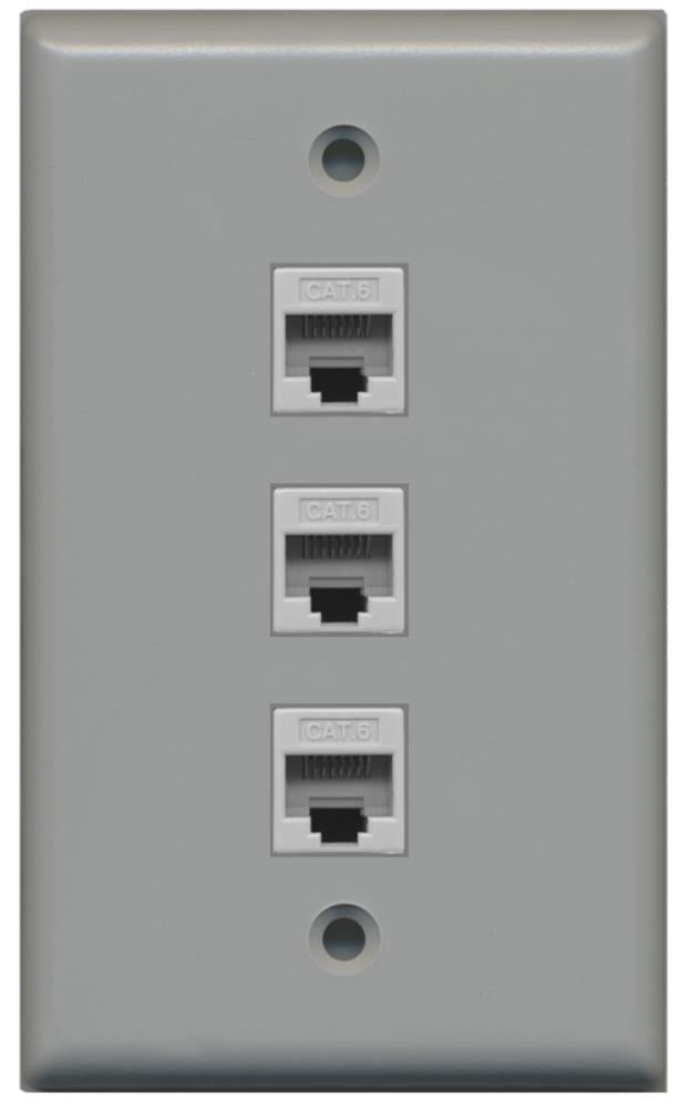 RiteAV - 3 Port Cat6 Female-Female Wall Plate - Gray