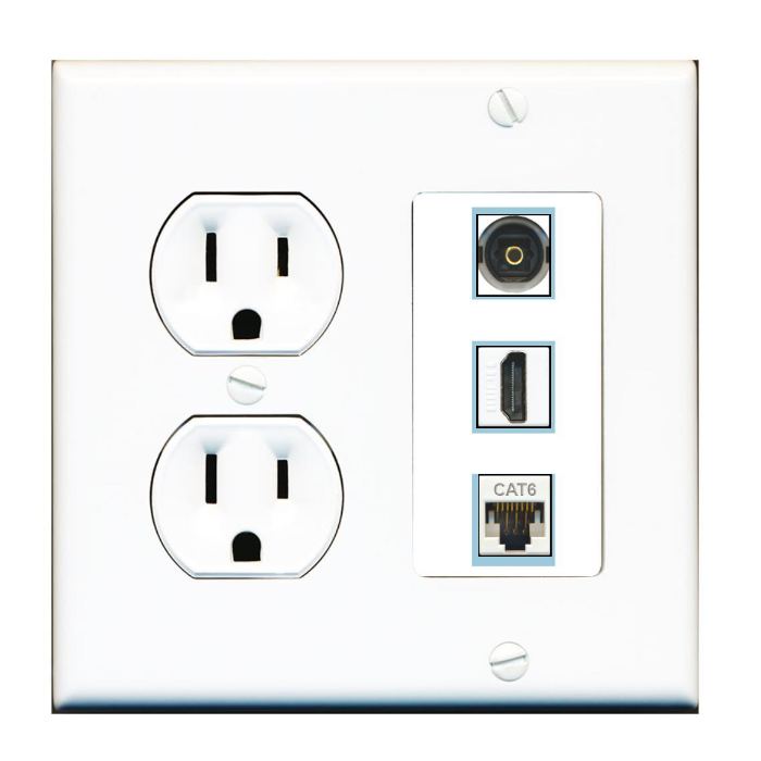3 Port Custom Keystone Wall Plate w/Round Power Outlet