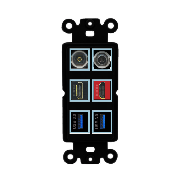 6 Port Custom Keystone Wall Plate DecorZ Rocker Black