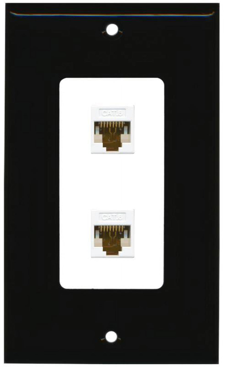 RiteAV Decorative 1 Gang 2 Port Cat6 Wall Plate - Black/White - Bracket Included