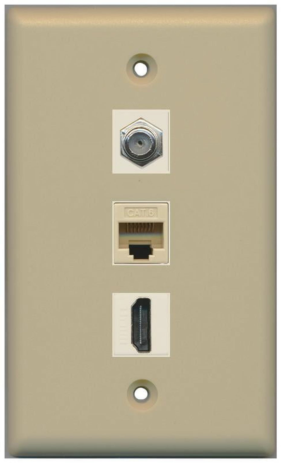 RiteAV 1 Gang Wall Plate [Ivory] 1 Port - Coax - Cat6 - HDMI - Flat/Solid