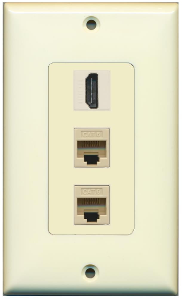 RiteAV - 1 Port HDMI 2 Port Cat6 Ethernet Decorative Wall Plate - Light Almond