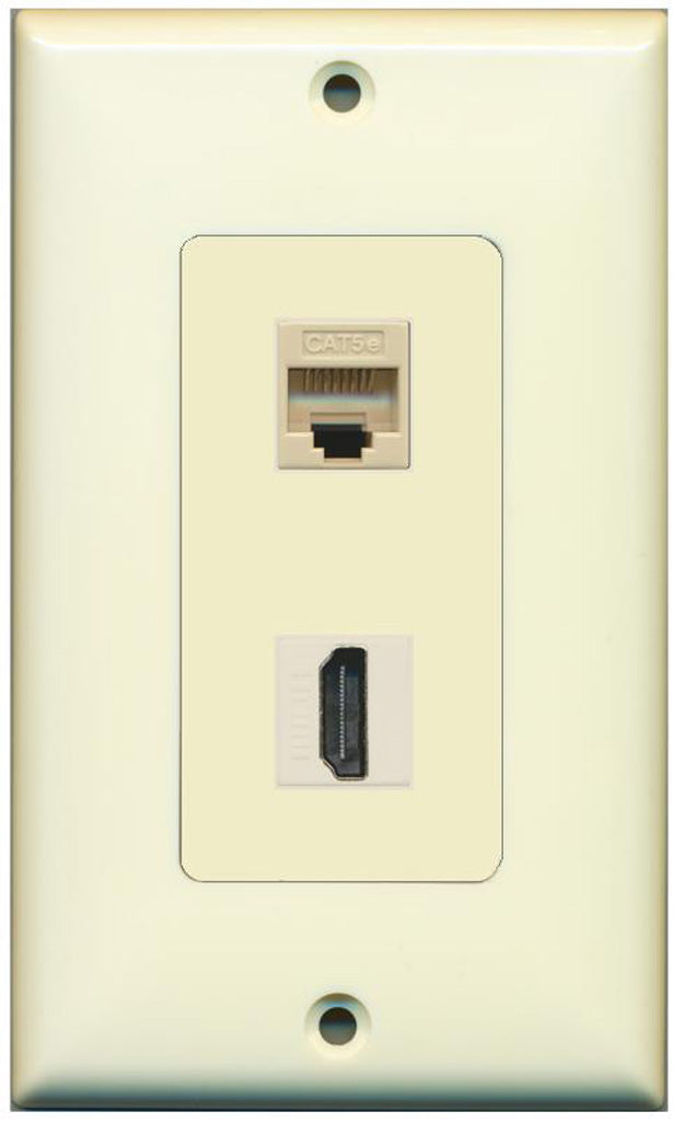 RiteAV - 1 Cat5e Ethernet and 1 HDMI Decorative Wall Plate - Light Almond - Bracket Included