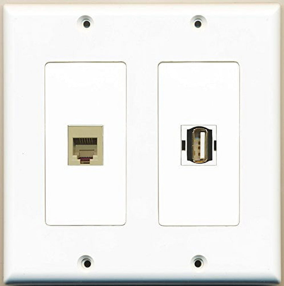 RiteAV - 1 Port USB A-A 1 Port Phone RJ11 RJ12 Beige - Dual Gang Wall Plate