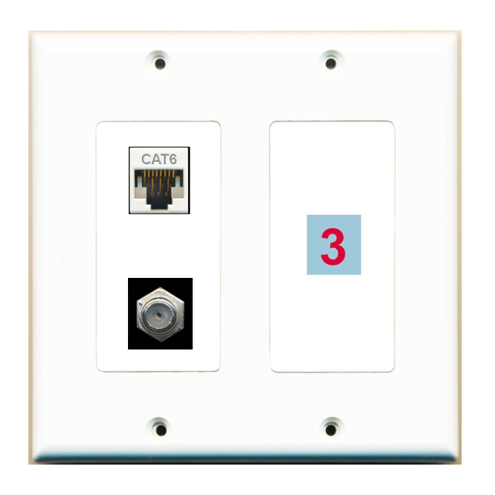 3 Port Custom Keystone Wall Plate 2 Gang DecorZ White