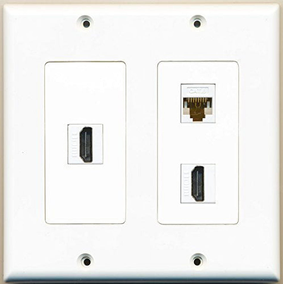 RiteAV - 2 Port HDMI 1 Port Cat6 Ethernet White - 2 Gang Wall Plate