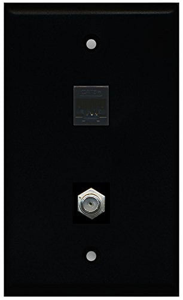 RiteAV - Black 1 Port Coax Cable TV- F-Type 1 Port Cat5e Ethernet Black Wall Plate