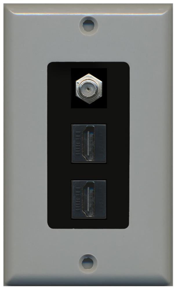 RiteAV - 2 Port HDMI 1 Coax Cable TV- F-Type Decorative Wall Plate - Gray & Black