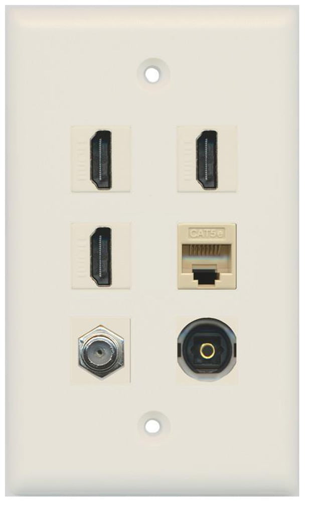 RiteAV - 3 HDMI 1 Port Coax Cable TV- F-Type 1 Port Toslink 1 Port Cat5e Ethernet Wall Plate - Light Almond