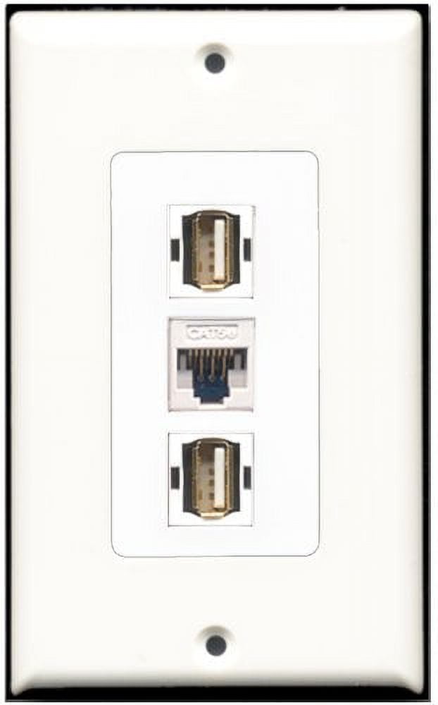 RiteAV 2 Port USB A-A 1 Cat5e Ethernet White Wall Plate OVERSIZED