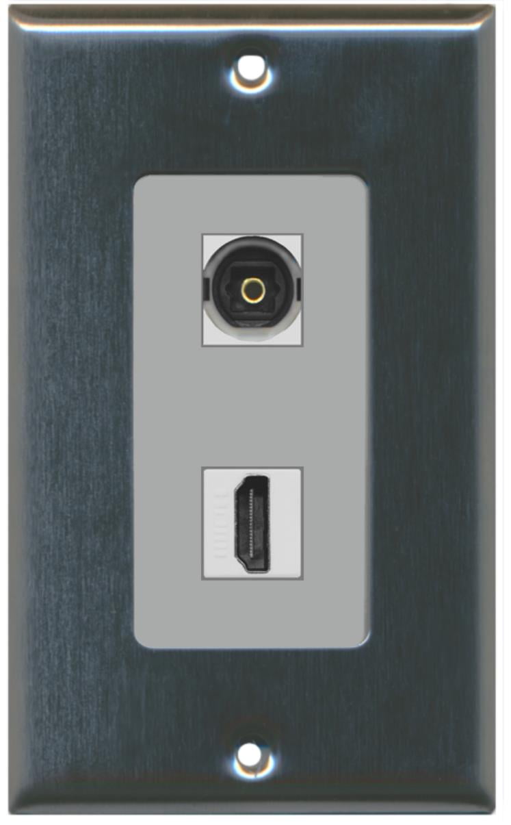 RiteAV - 1 Toslink Digital Audio Port and 1 HDMI Port Wall Plate Decorative - Stainless Steel/Gray - Bracket Included