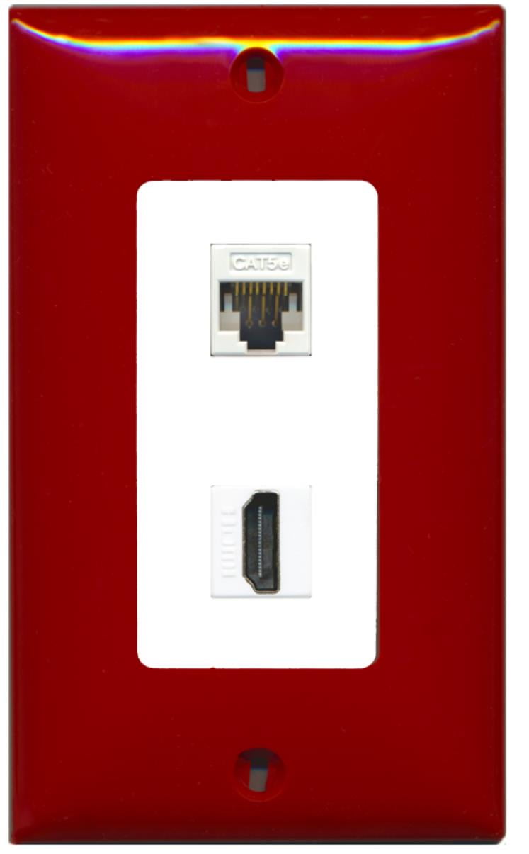 RiteAV - 1 Cat5e Ethernet and 1 HDMI Decorative Wall Plate - Red/White - Bracket Included