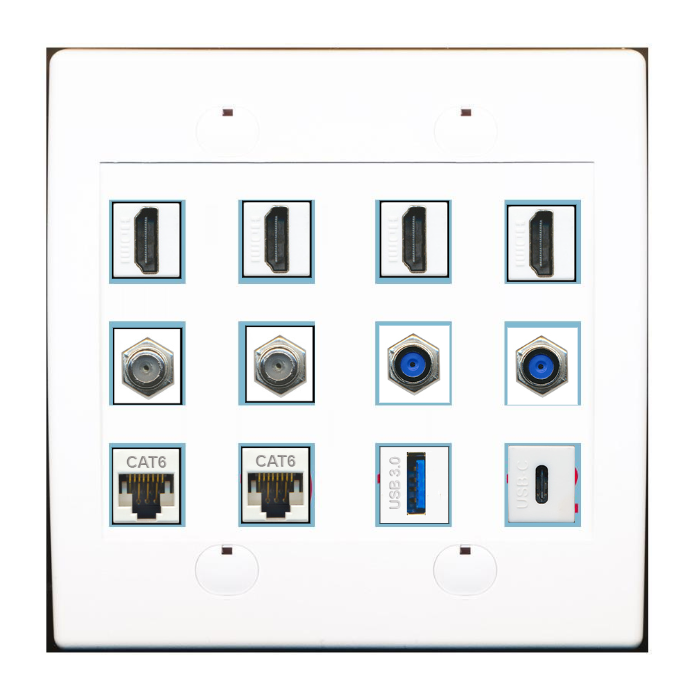 Custom Wall Plate White with up to 12 Keystone Ports