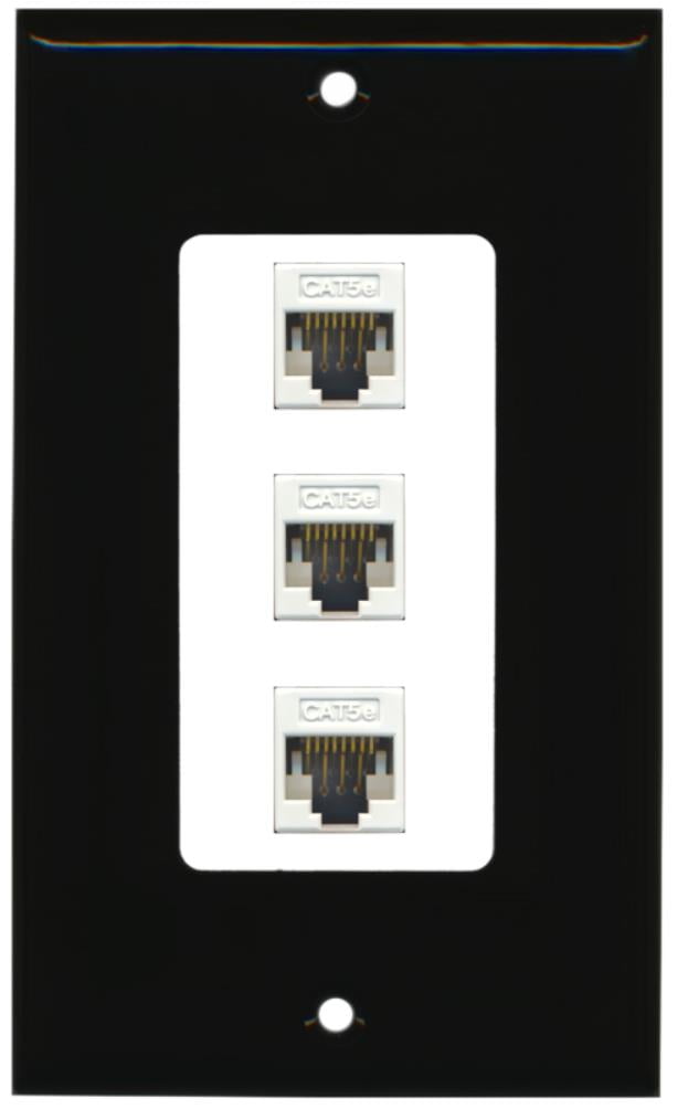 RiteAV Decorative 1 Gang 3 Port Cat5e Wall Plate - Black/White