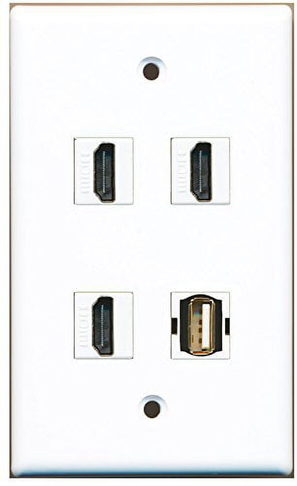 RiteAV - 3 x HDMI and 1 x USB 2.0 A/A Female Port Wall Plate White
