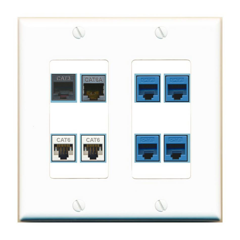 DecorZ Custom Wall Plate White 2 Gang with up to 8 Keystone Ports