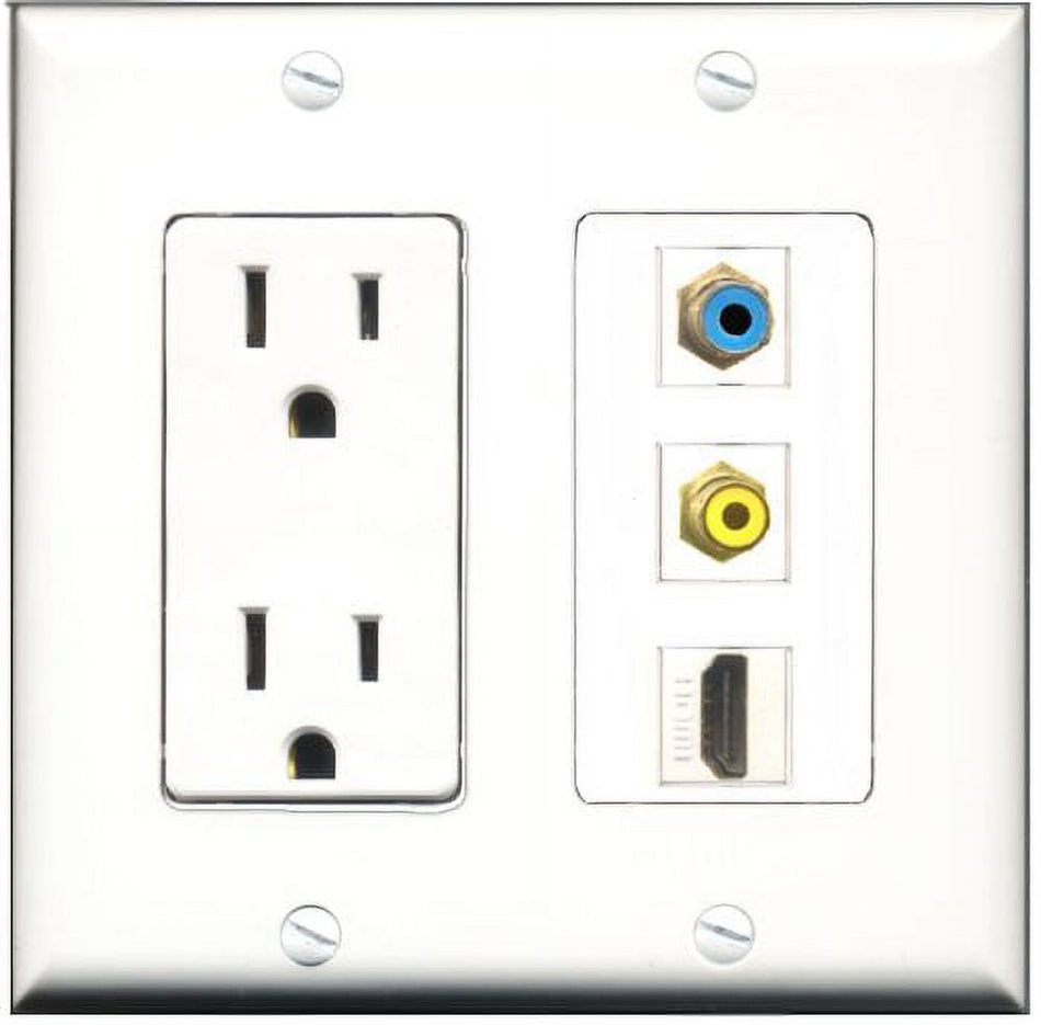 RiteAV - 15 Amp Power Outlet 1 Port HDMI 1 Port RCA Yellow 1 Port RCA Blue Decorative Wall Plate