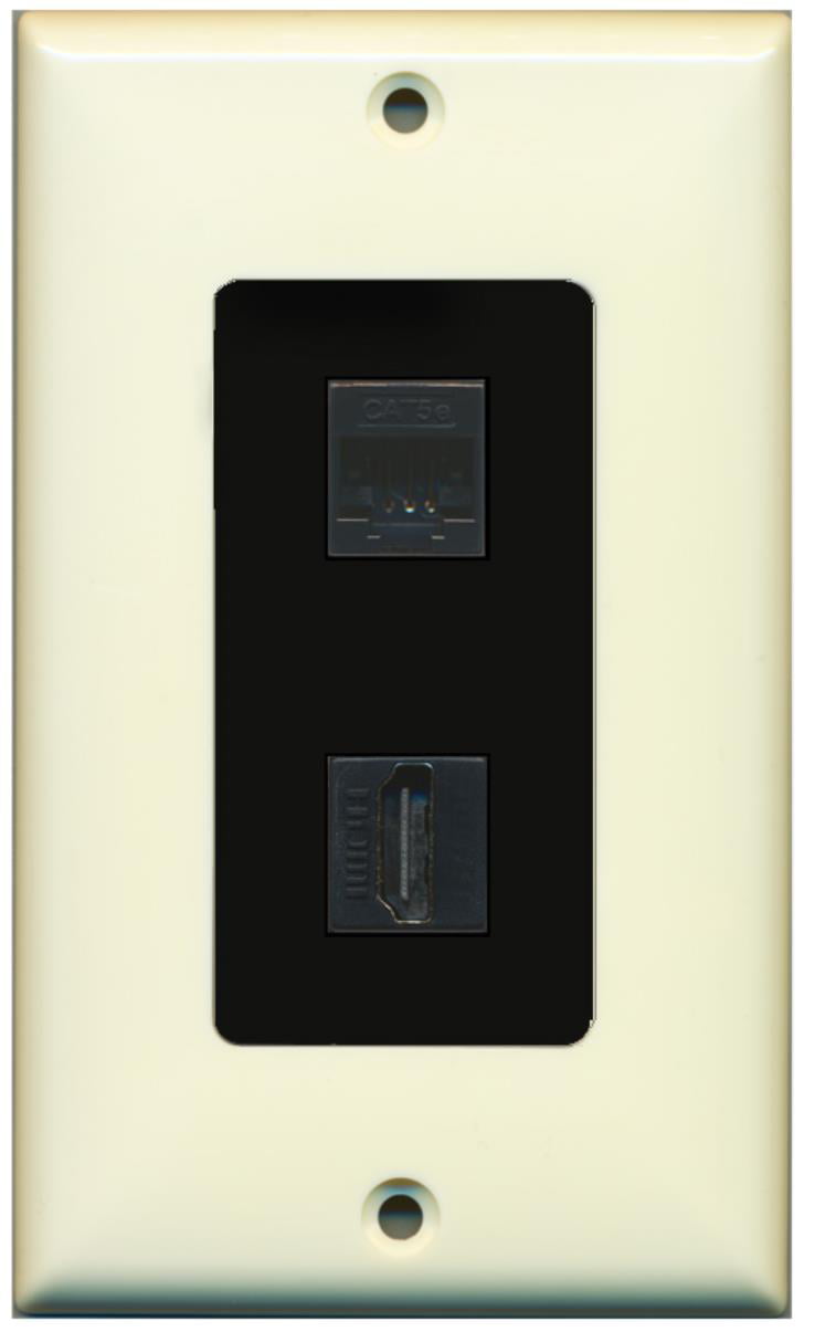 RiteAV - 1 Cat5e Ethernet and 1 HDMI Decorative Wall Plate - Light Almond/Black - Bracket Included