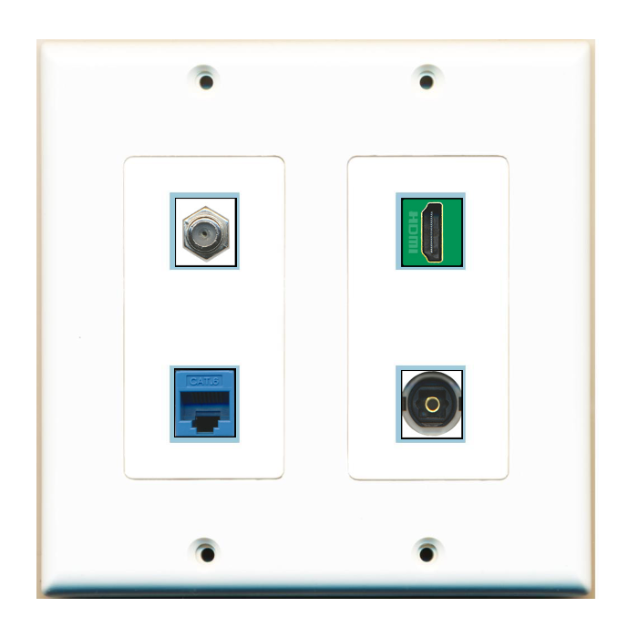 4 Port Custom Keystone Wall Plate 2 Gang DecorZ White