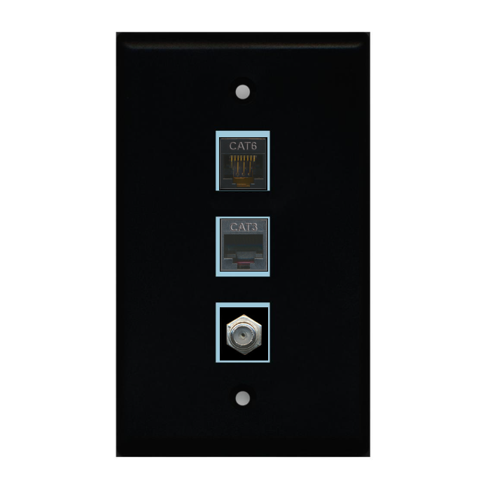 3 Port Custom Keystone Wall Plate Solid Black