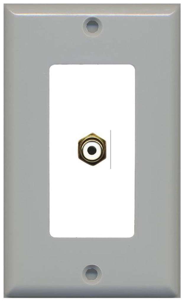 RiteAV - 1 RCA White for Subwoofer Audio Port Wall Plate Decorative - Gray & White - Bracket Included